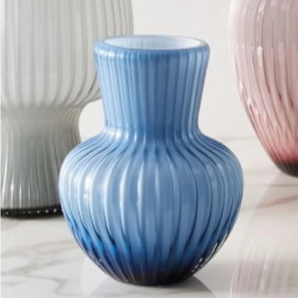 West Elm | Blue Decorative Linear Caned Glass Vase